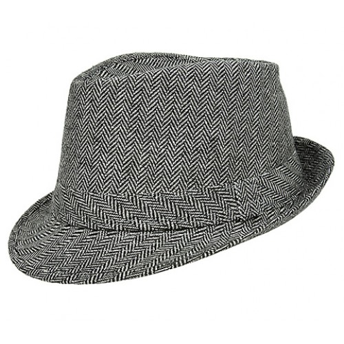 Fedora Hat -  Herringbone Print - Black/ White - HT-FHT2211BW